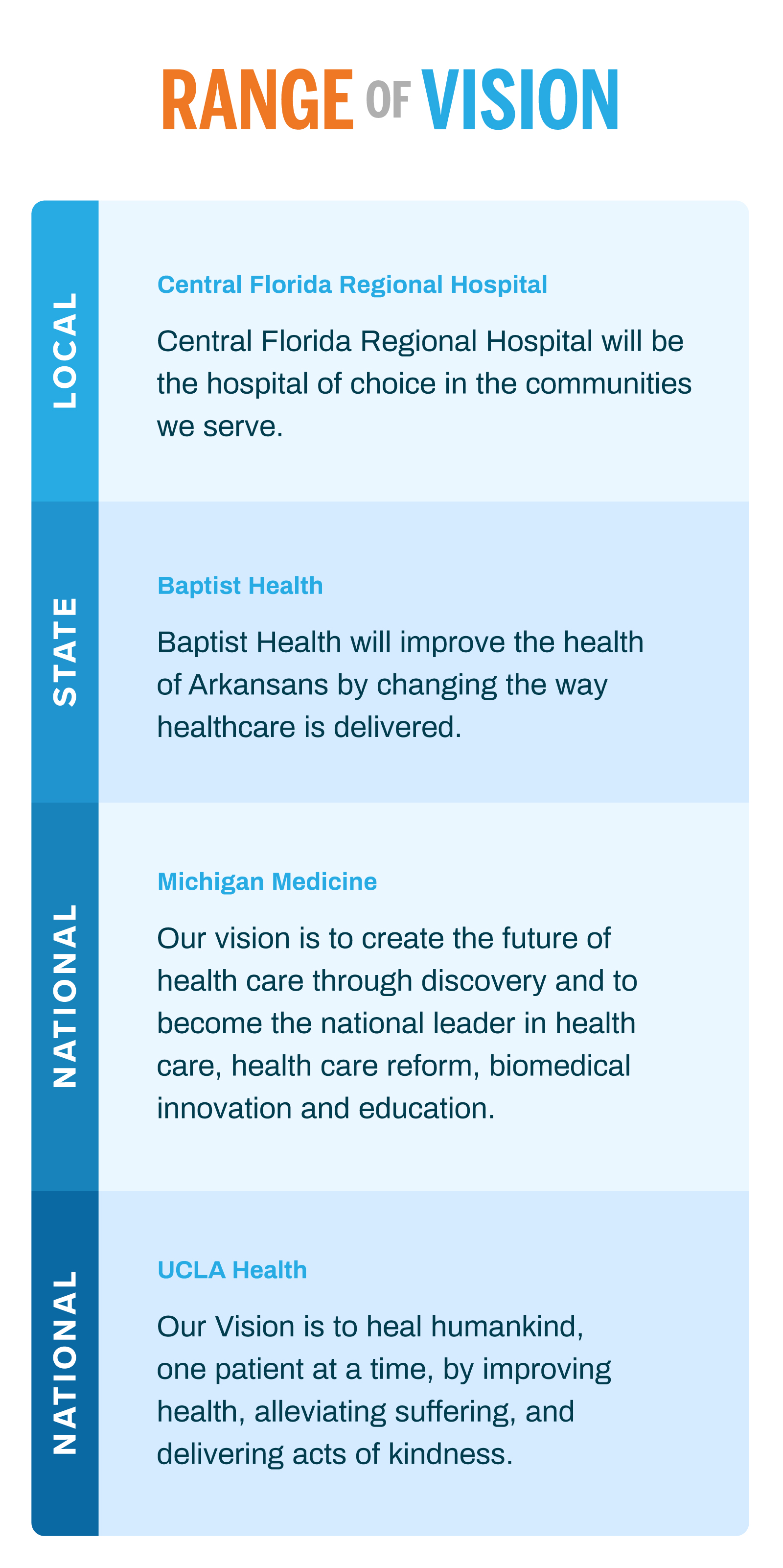 the range of visions in healthcare organizations
